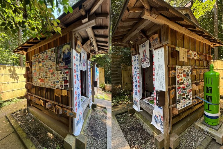 バイク絵馬や奉納品が並ぶ足尾山神社